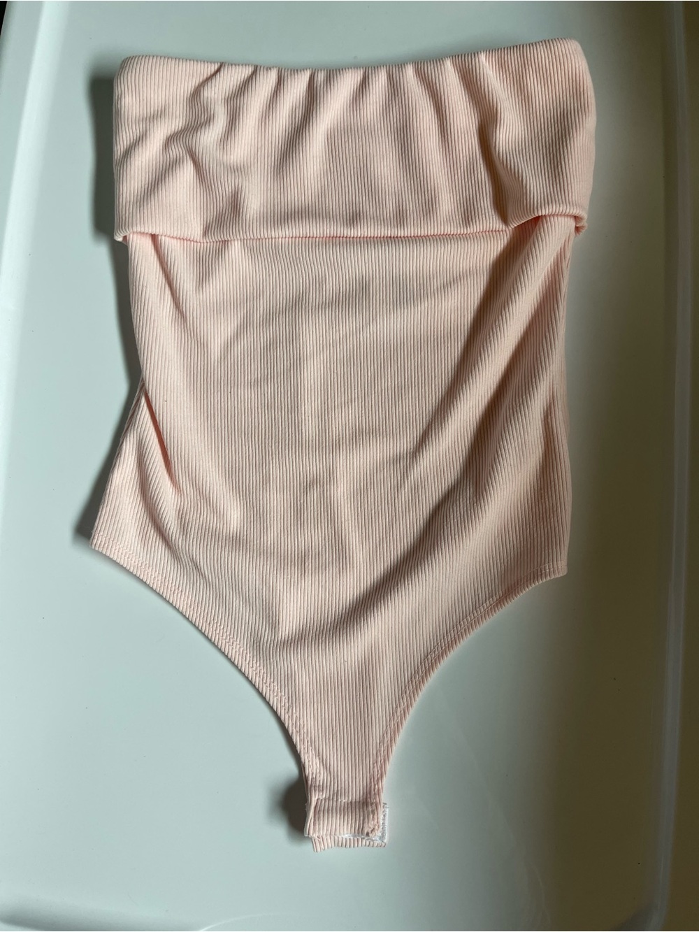 Strapless Ribbed One-Piece body suite pale pink